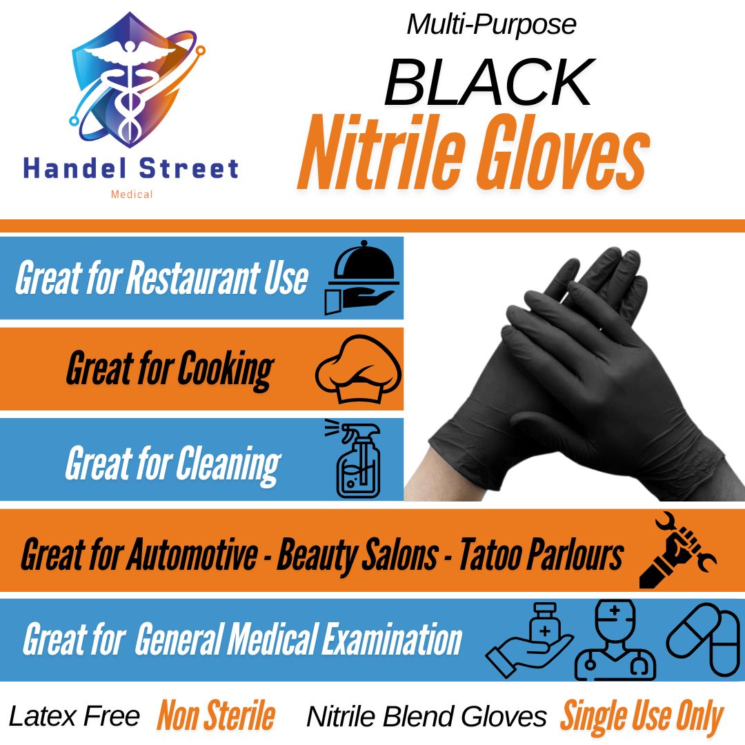 Black Nitrile Gloves Powder Free Disposable (Large)