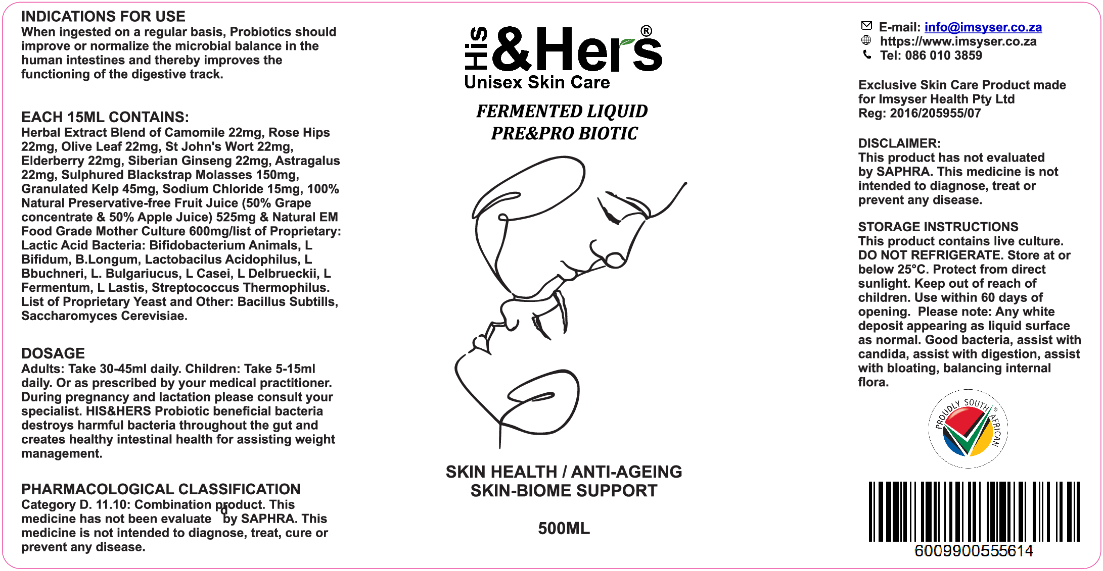 His&Amp;Hers Fermented Probiotic Liquid 500Ml - Image 2