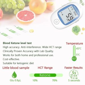 Accugence Blood Ketone Meter – Long-Use Kit | 60 Ketone Test Strips