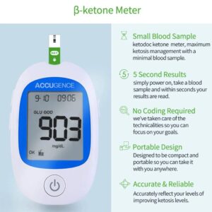 Accugence Blood Ketone Meter – Long-Use Kit | 60 Ketone Test Strips