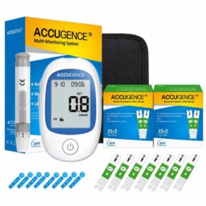 Accugence Blood Ketone Meter – Long-Use Kit | 60 Ketone Test Strips